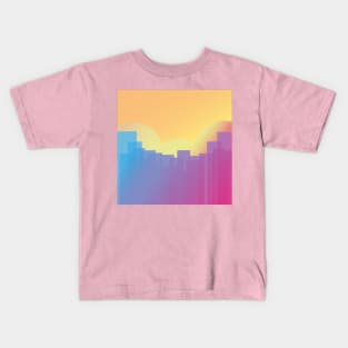 Sunrise in future cyberpunk city Kids T-Shirt